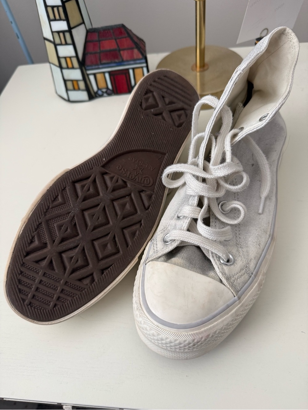 Converse Women’s Off-White High-Top Platform Sneakers in Silver